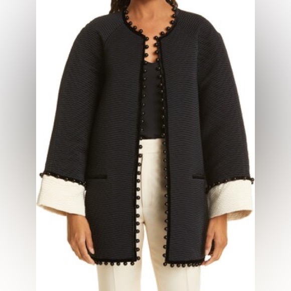 NWT $1498 Tory Burch Chevron Quilted Jacquard Beaded Coat size 0 XXS Lagenlook - Picture 3 of 9